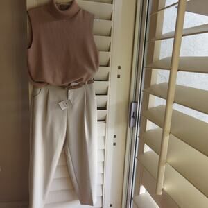 Zara Women's Oversized Turtleneck Knit Vest Beige Size Large